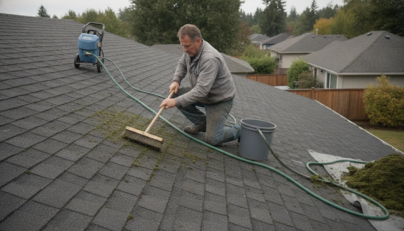 Roof moss removal in Salem - soft wash approach safe for shingles